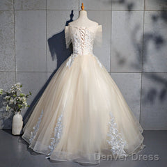 Lovely Tulle Long Sweetheart Champane Sweet 16 Dress, Long Formal Gown