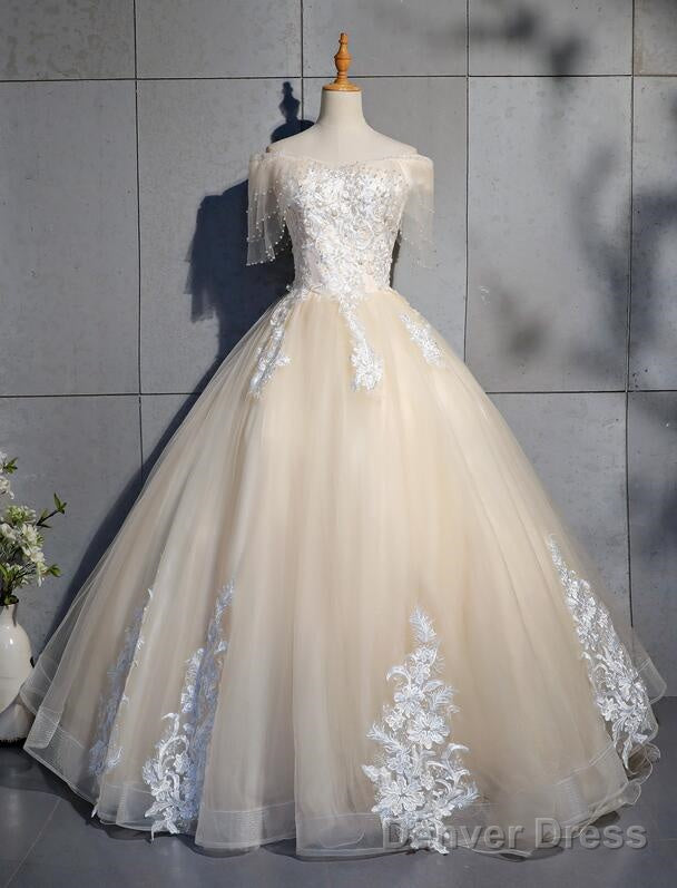 Lovely Tulle Long Sweetheart Champane Sweet 16 Dress, Long Formal Gown Main image