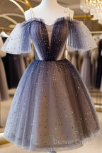 Lovely Tulle Offshoulder Short Prom Dresses, Lace Up Homecoming Dresses