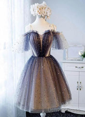 Lovely Tulle Offshoulder Short Prom Dresses, Lace Up Homecoming Dress
