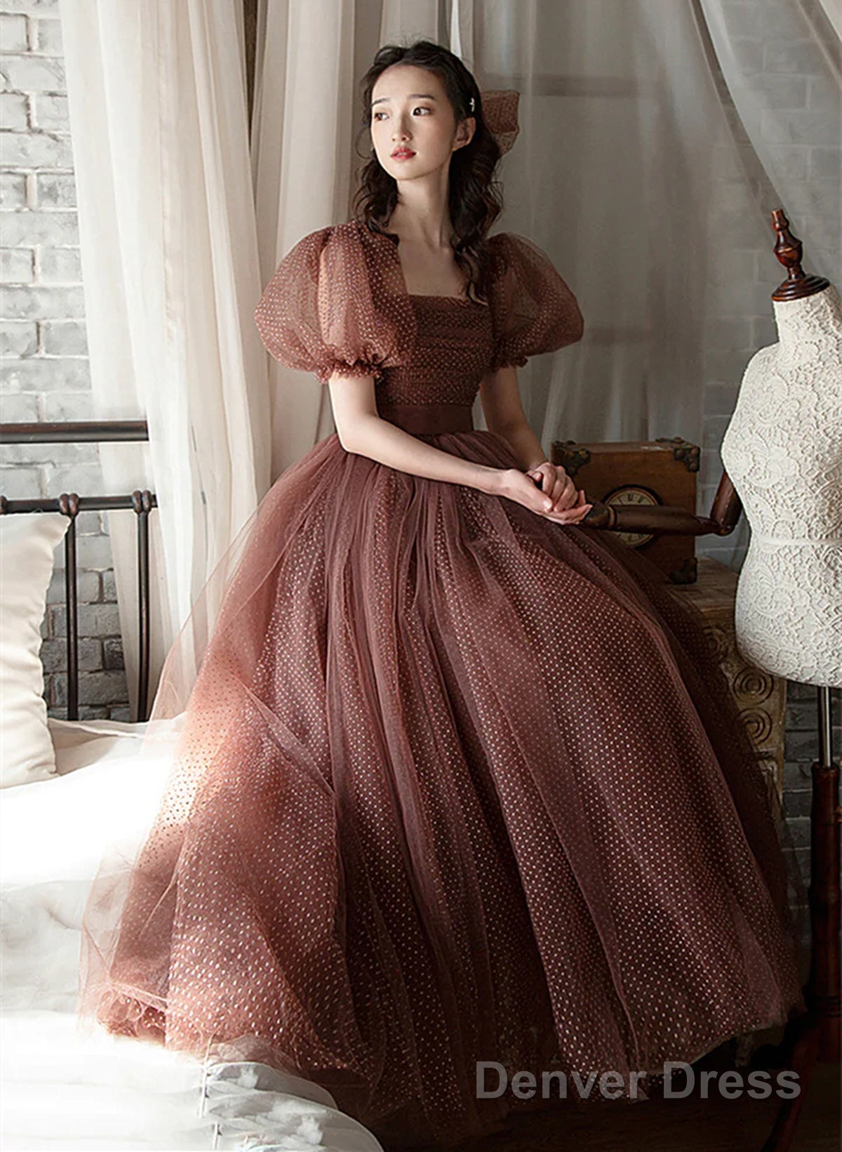 Lovely Tulle Puffy Sleeves Homecoming Dress Graduation Dress, A-Line Party Dress Main image