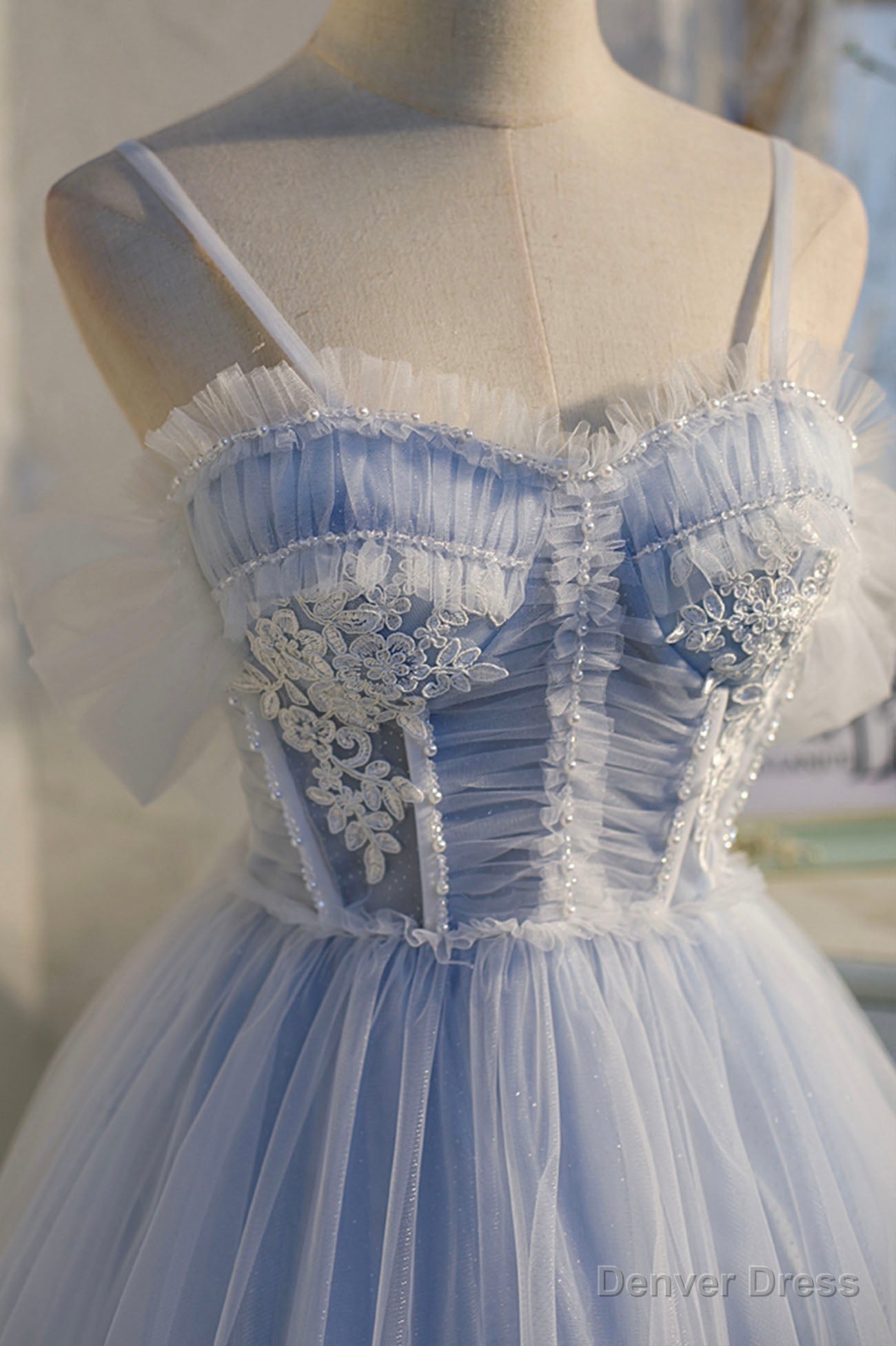 Lovely Tulle Spaghetti Strap Short Prom Dress, A Line Lace Homecoming Dresses