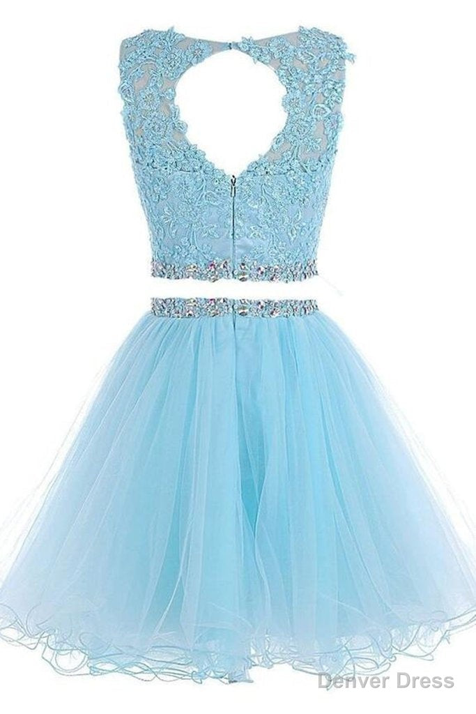Lovely Two Piece Tulle with Lace Applique, Short Prom Dresses
