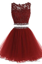 Lovely Two Piece Tulle with Lace Applique, Short Prom Dresses