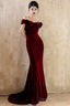 Lovely Velvet Mermaid Off Shoulder Long Prom Dress, Wine Red Wedding Party Dress
