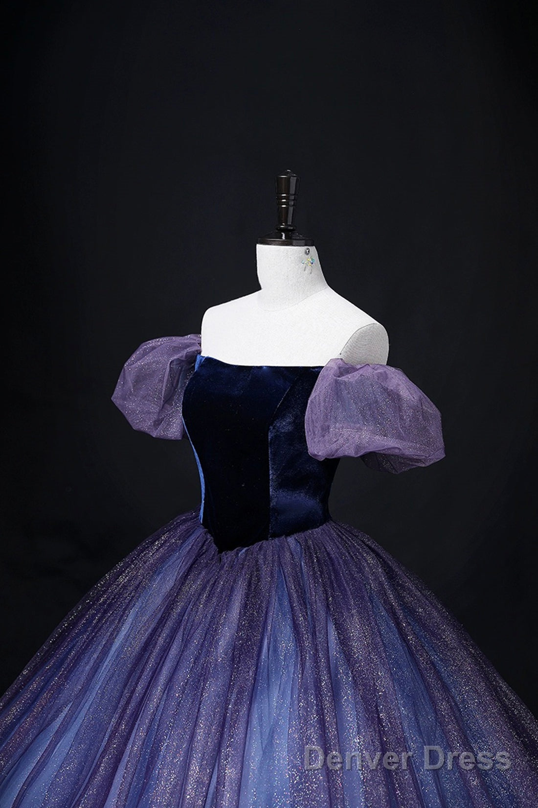 Lovely Velvet Tulle Long Prom Dress, Purple Off The Shoulder Evening Party Gown Secondary image