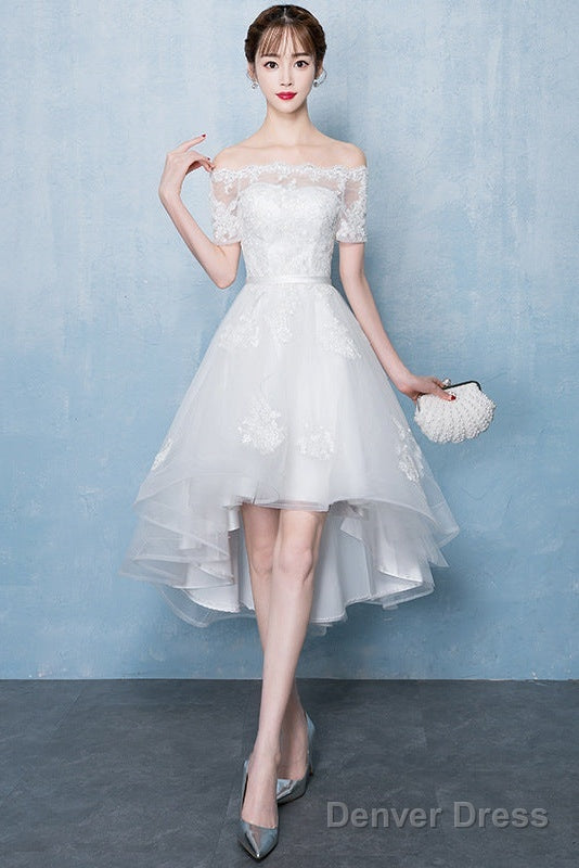 Lovely White High Low Tulle Graduation Dress, Off The Shoulder Party Dress Secondary image