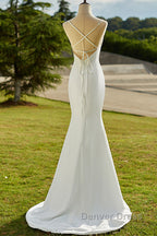 Lovely White Mermaid Straps Long Wedding Party Dresses, White Long Formal Dresses