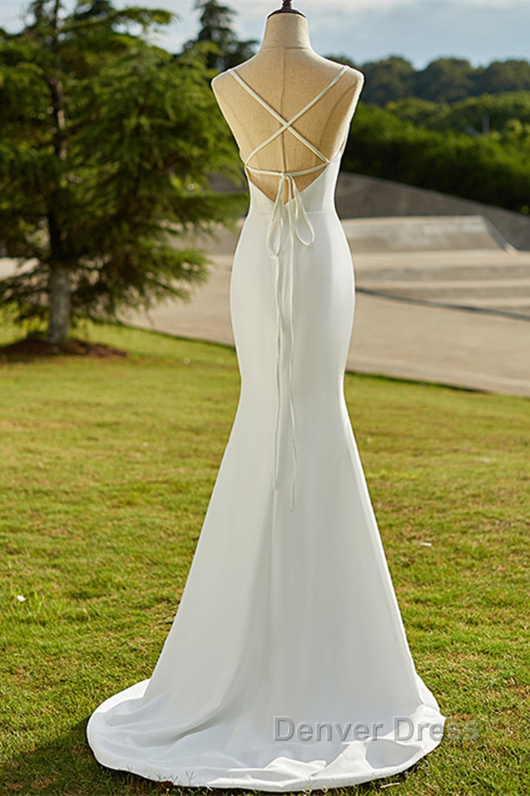 Lovely White Mermaid Straps Long Wedding Party Dresses, White Long Formal Dresses