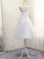 Lovely White Tulle Beaded Short Simple Wedding Prom Dress, Short Bridal Dress Wedding Dresses