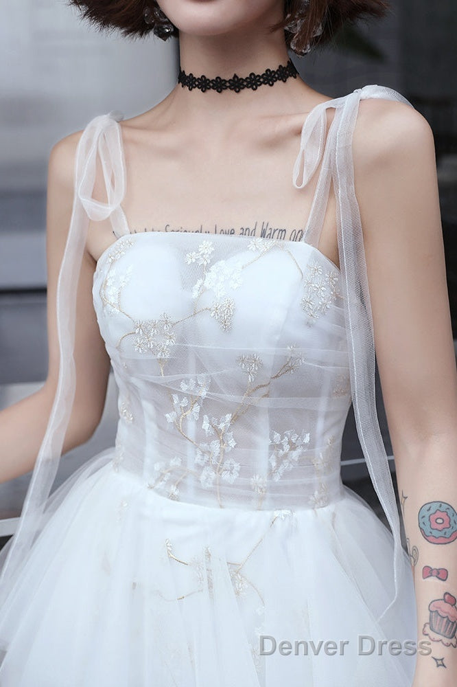 Lovely White Tulle Straps Layers Formal Dress Party Dress, White Evening Dresses Secondary image