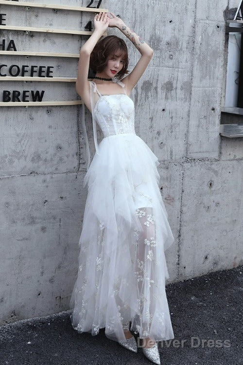 Lovely White Tulle Straps Layers Formal Dress Party Dress, White Evening Dresses Main image