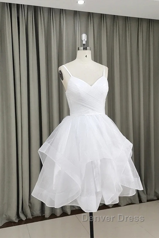 Lovely White Tulle V Neck Short Prom Dress,Homecoming Dresses Secondary image