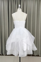 Lovely White Tulle V-Neck Short Party Dresses,Homecoming Dresses