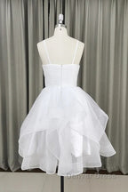 Lovely White Tulle V Neck Short Prom Dress,Homecoming Dresses