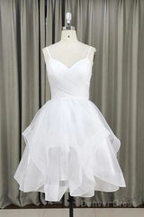 Lovely White Tulle V-Neck Short Party Dress,Homecoming Dress
