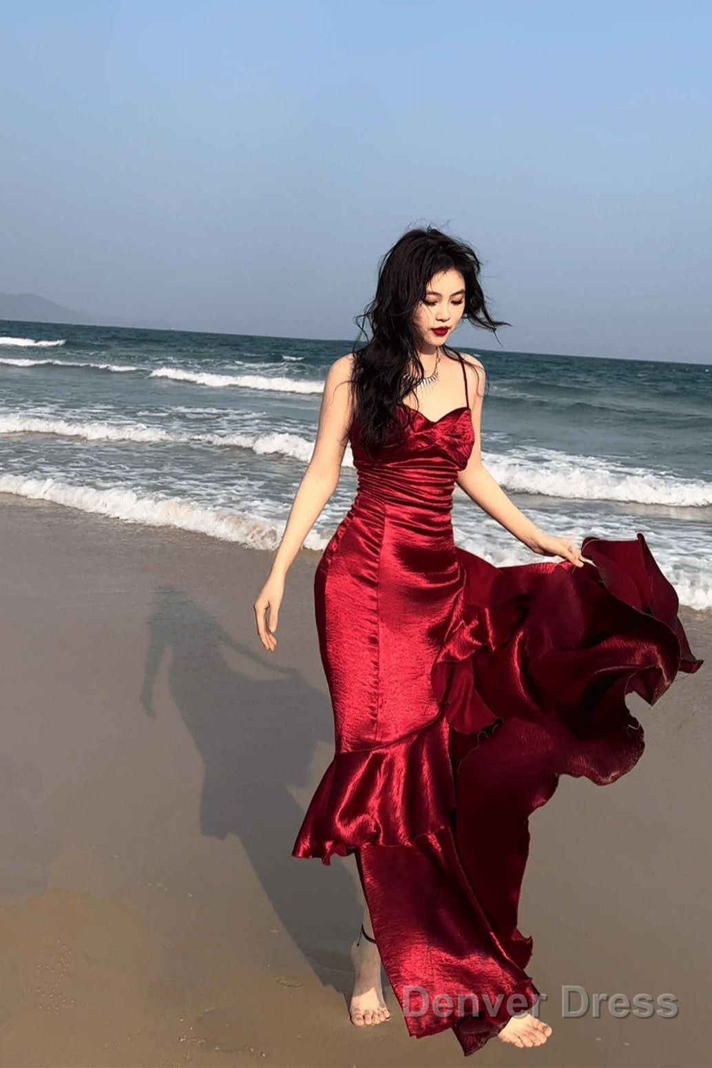 Lovely Wine Red Satin Mermaid Sweetheart Straps Evening Dress, Wine Red Prom Dress