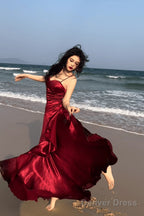 Lovely Wine Red Satin Mermaid Sweetheart Straps Evening Dress, Wine Red Prom Dress