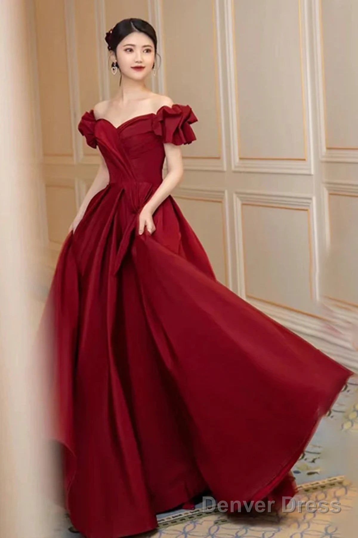 Lovely Wine Red Sweetheart Long A-Line Prom Dress, Off The Shoulder Long Formal Dress Secondary image