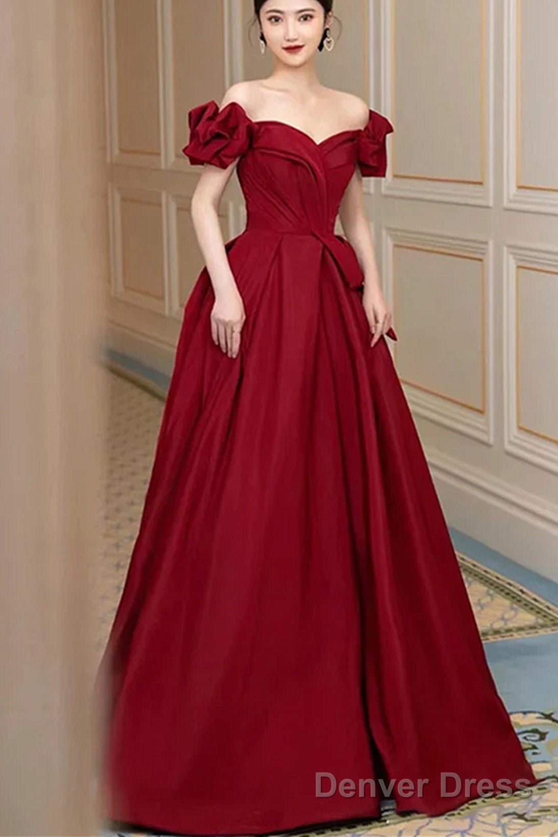 Lovely Wine Red Sweetheart Long A-Line Prom Dress, Off The Shoulder Long Formal Dress Main image