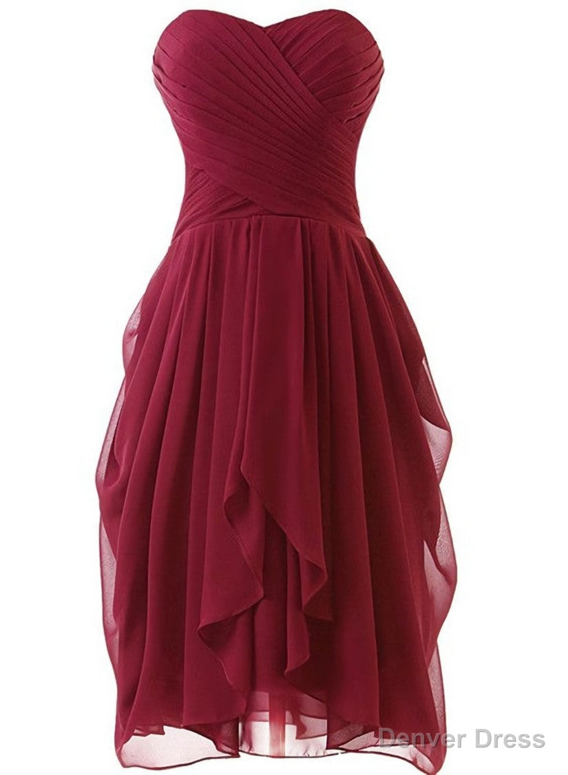Lovely Wine Red Sweetheart Short Bridesmaid Dresses, Dark Red Prom Dresses Secondary image