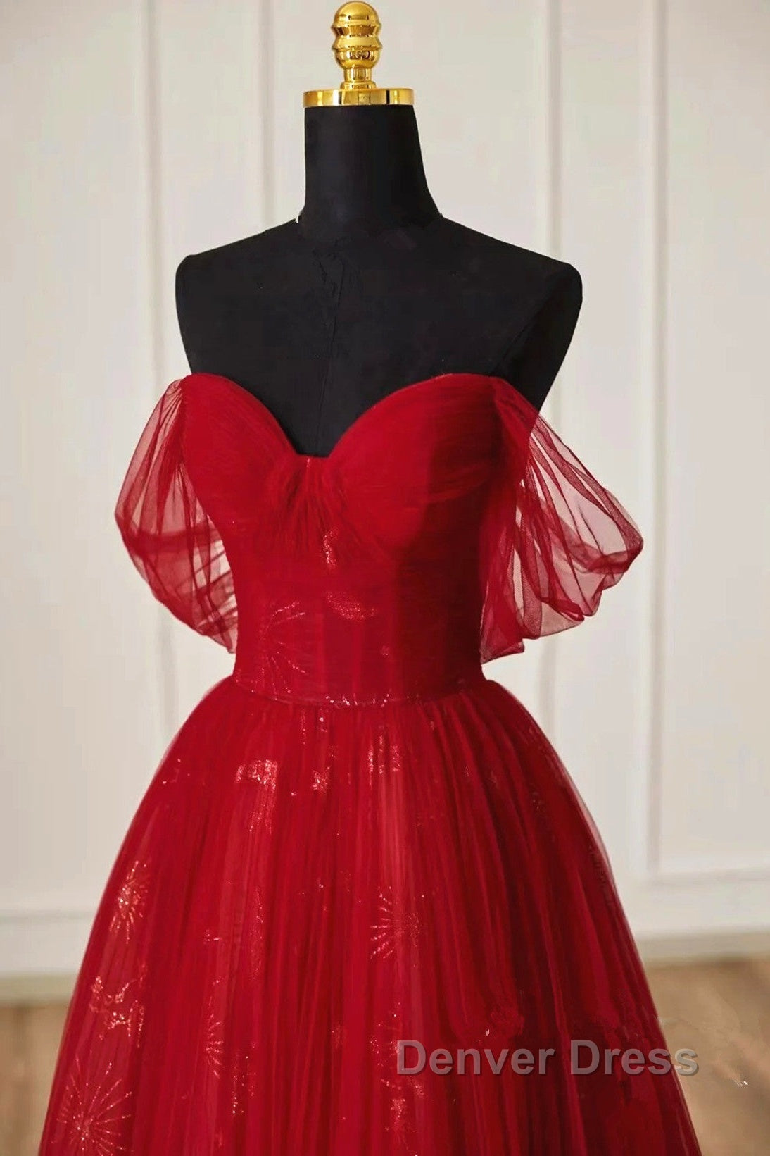 Lovely Wine Red Tulle Sweetheart Off Shoulder Prom Dresses, Wine Red Long Party Dresses Secondary image
