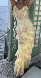 Lovely Yellow Ruffles Long Prom Dress