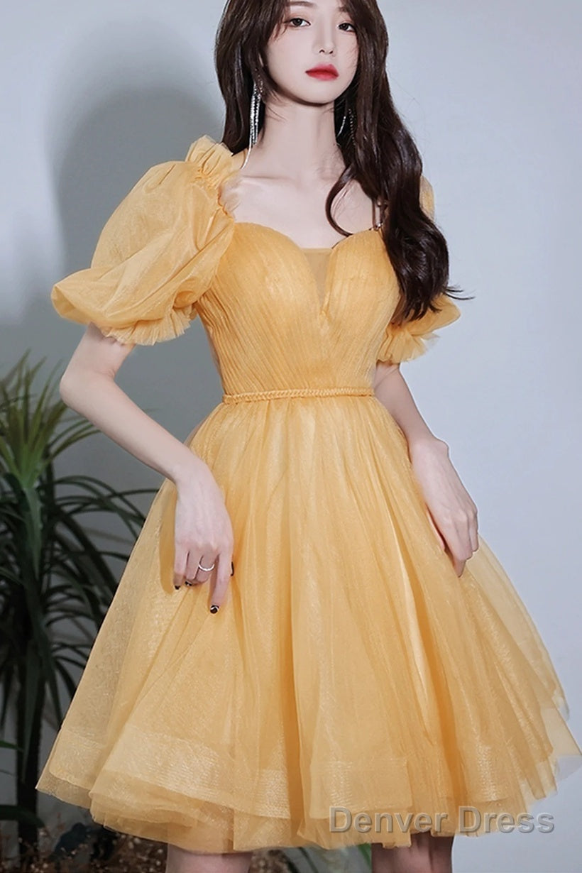Lovely Yellow Tulle Short Party Dresss, Yellow Short Homecoming Dress Formal Dress Main image