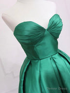 Green Satin High Low Prom Dress, Strapless Green Homecoming Dresses