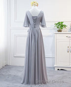 Simple V Neck Chiffon Long Prom Dresses, Bridesmaid Dresses