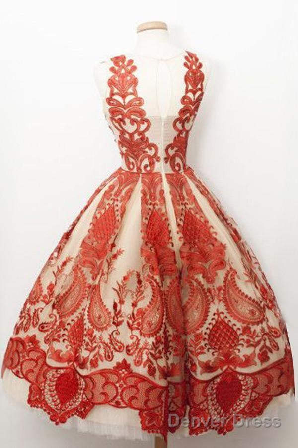 Luxious Square Knee Length A Line Homecoming Dresses With Red Lace Secondary image