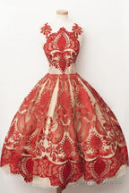 Luxious Square Knee Length A Line Homecoming Dresses With Red Lace