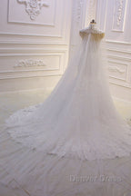 Luxurious 3D Lace Applique High Neck Tulle Mermaid Wedding Dresses
