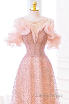 Luxurious A Line Off The Shoulder Pink Tulle Long Prom Dresses