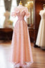 Luxurious A Line Off The Shoulder Pink Tulle Long Prom Dresses