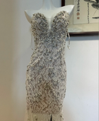Luxurious And Elegant Sweetheart Neckline Pearl Rhinestone Lace Mermaid Long Prom Dresses Evening Dresses