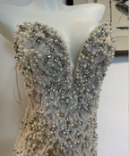 Luxurious And Elegant Sweetheart Neckline Pearl Rhinestone Lace Mermaid Long Prom Dresses Evening Dresses
