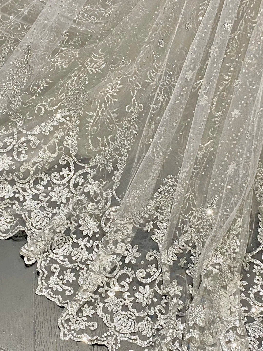Luxurious And Sparkling Silver Mermaid Off-Shoulder Beaded Train Wedding Dresses