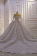 Luxurious Ball Gowns Long Sleevess 3D Lace Sweetheart Long Wedding Dresses