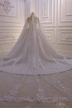 Luxurious Ball Gowns Long Sleevess 3D Lace Sweetheart Long Wedding Dresses