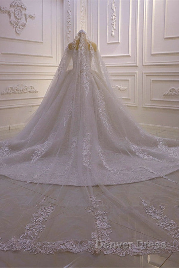 Luxurious Ball Gowns Long Sleevess 3D Lace Sweetheart Long Wedding Dresses