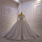 Luxurious Ball Gowns Long Sleevess 3D Lace Sweetheart Long Wedding Dresses