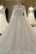 Luxurious Ball Gowns Long Sleevess Lace Applqiues Beadings Wedding Dresses
