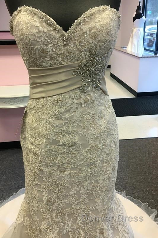 Luxurious Beaded Sweetheart Mermaid Court Train Wedding Dresses Lace Embroidery