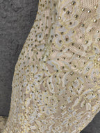 Luxurious Champagne Gold Crew Neck Rhinestone Lace Train Prom Dresses Evening Dresses