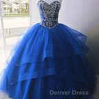 Luxurious Crystal Beaded Bodice Corset Organza Layered Quinceanera Dresses