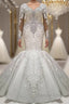 Luxurious Crystals Mermaid Bridal Gown Long Sleevess Chapel Train Wedding Dresses