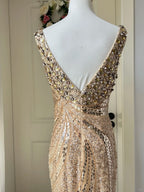 Luxurious Gold V-Neck Mermaid Sequined Long Prom Dresses Evening Dresses
