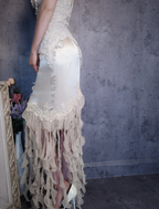 Luxurious Ivory Mermaid Thin Strap Pearl Ruffled Satin Long Prom Dresses Evening Dresses