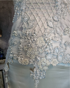Luxurious Ivory Mermaid Thin Strap Pearl Ruffled Satin Long Prom Dresses Evening Dresses